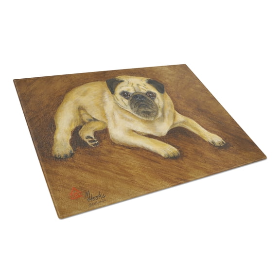 Caroline's Treasures Fawn Pug Roscoe Glass Cutting Board Large