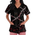 thumbnail image 2 of Domuza Women's Halloween Scrubs Shirts Spooky Graphic Casual Soft Stretchy Short Sleeve V Neck T-Shirts Breathable Nurse Uniforms Tops with Pocket Orange 2XL, 2 of 5