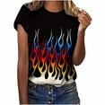 thumbnail image 1 of Babysbule Hauts pour Femmes Liquidation Col Rond Manches Courtes Motif Imprimé Flamme Hauts Décontractés Blouse Chemise Imprimée, 1 of 9