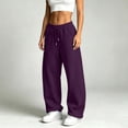thumbnail image 2 of HomeDM Women's Baggy Sweatpants Wide Leg Drawstring Elastic Waist Lounge Sweat Pants with Pockets Purple S, 2 of 10