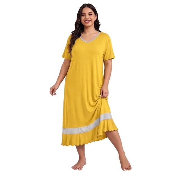 akafmk Long Nightgowns for Women Short Sleeve Sleep Dress Ruffle Hem Casual Fashion Soft Sleepwear Homewear House Dress, Sizes 3XL