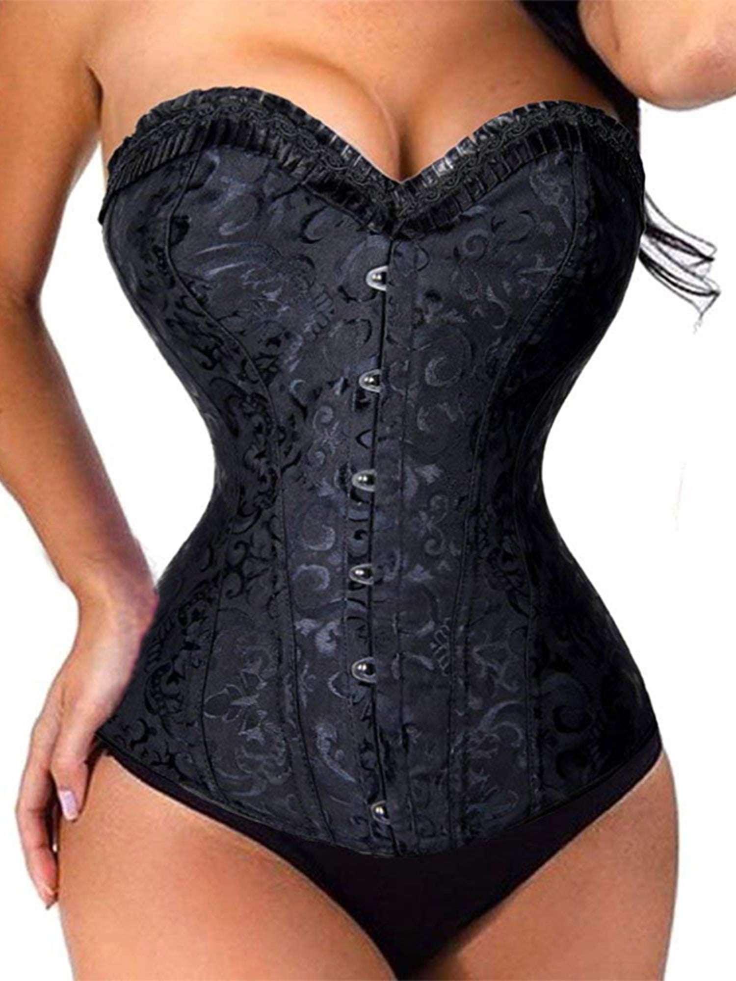 SLTY Fashion Overbust Corset Top Waist Trainer Cincher Buckle-up Bustier Lace-up See-Through Shapewear for Women