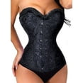 thumbnail image 1 of LELINTA Women's Corsets Bustiers Lace Up Trim Corset Overbust Waist Cincher Top G-String Set, 1 of 6