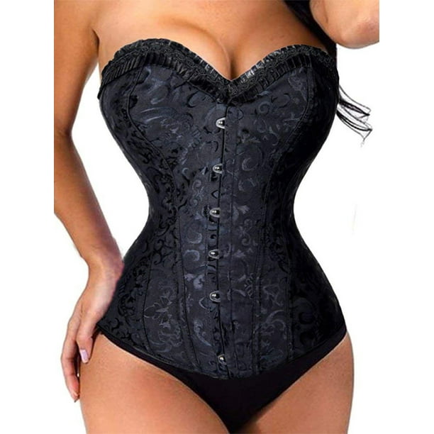 LELINTA Women's Corsets Bustiers Lace Up Trim Corset Overbust Waist Cincher  Top G-String Set - Walmart.com