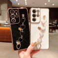 thumbnail image 3 of Compatible with Samsung Galaxy S21 Ultra Phone Case Women Luxury Plating Cute Love Heart Case with Heart Chain Bracelet Strap Camera Lens Protection Soft Silicone Shockproof Case, 3 of 6
