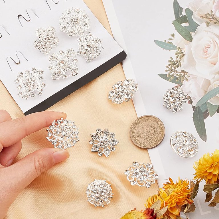 12pcs Clear Rhinestone Brooches Kit 19.5~28.5mm/0.7~1.1