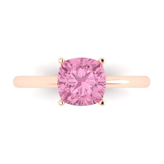 Solitaire Engagement Ring for Women - 2ct Simulated Pink Diamond in 14K Rose Gold Promise Ring