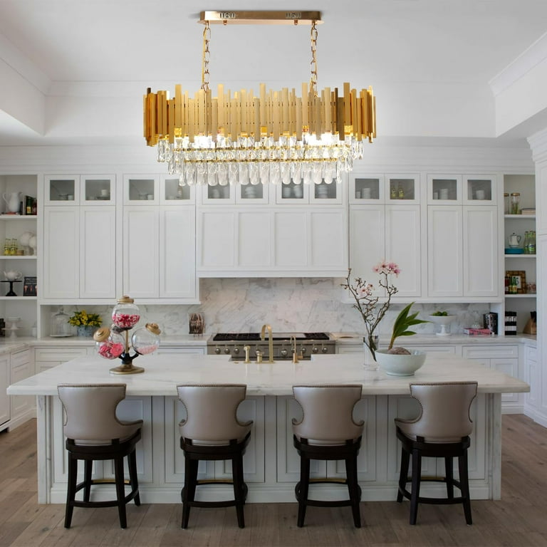 5-Light Crystal Chandelier Black Gold Modern Island Pendant