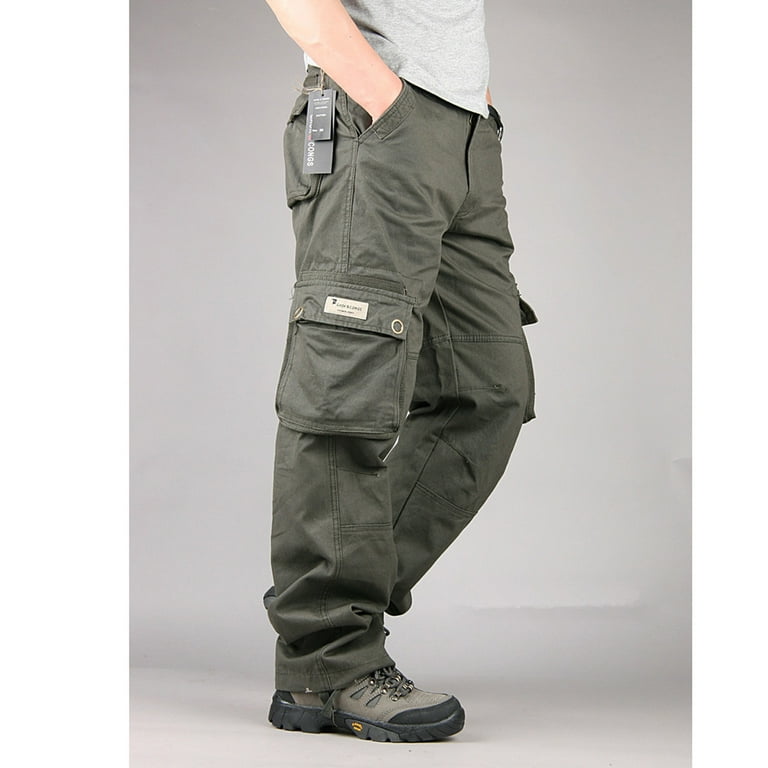 Oglccg Men's Classic Fit Cargo Pants Cotton Casual Straight Wide Leg Multi Pocket Pants Strench Outdoor Hiking Fishing Trousers, Size: XL, Green