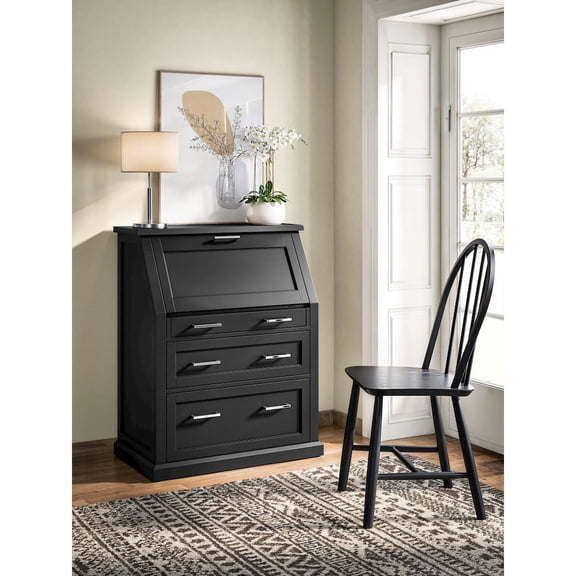 Martin Furniture Modern Wood Drop-Lid Secretary Desk, Fully Assembled, Black