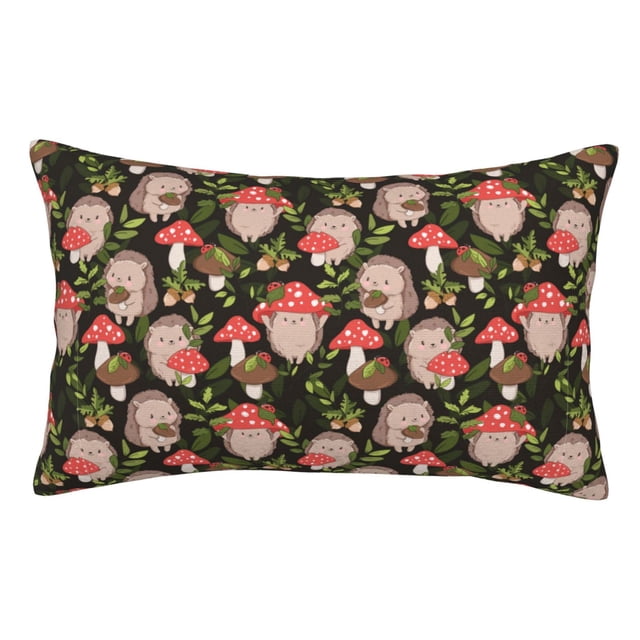 Balery Edgehog and Mushrooms Funda de Cojín Estampada, Regalos para Mujeres, Regalos de Amor para Ella, Regalos para Novia o Esposa, Funda de Almohada-14"x20"