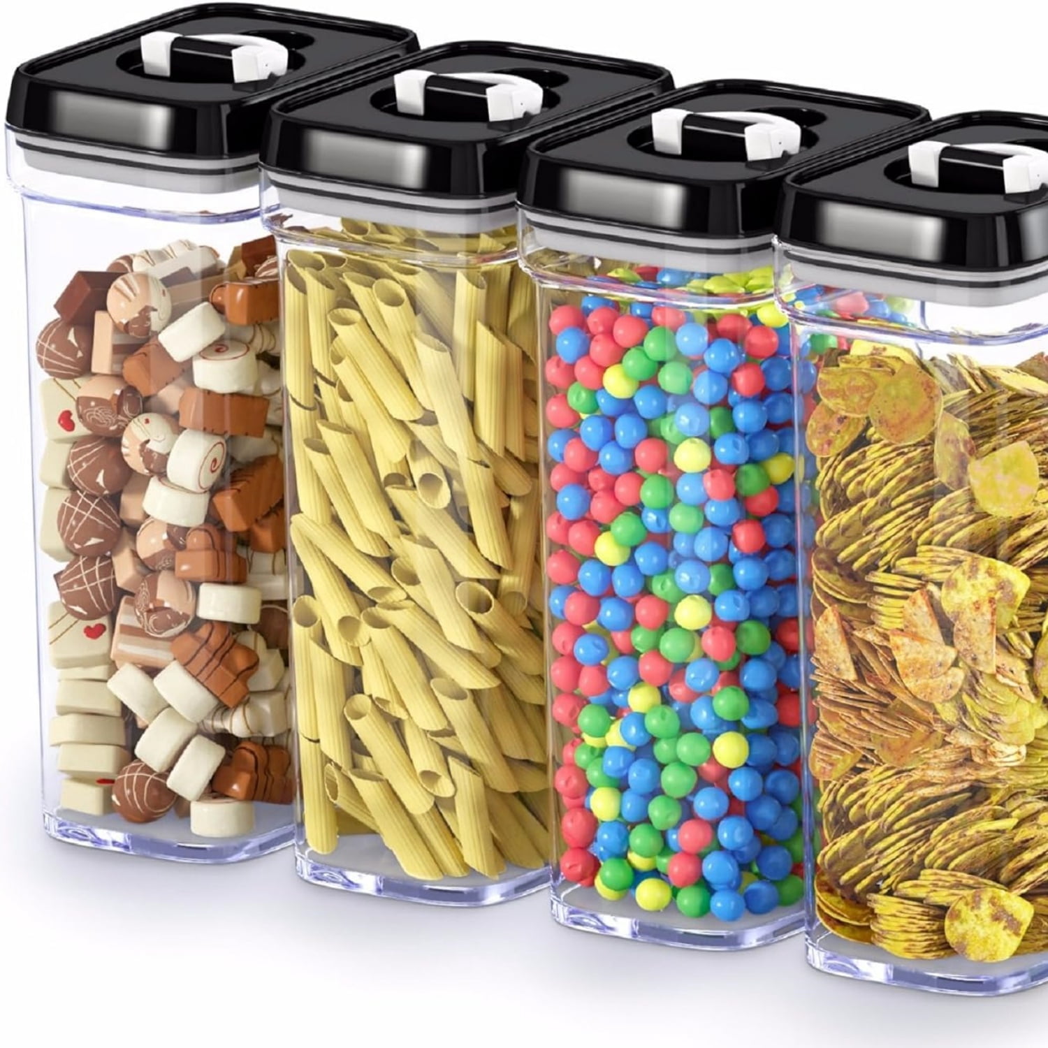 Food Storage Containers with Lids – 4 Piece Set Air Tight Kitchen Storage Containers Clear Pantry Organization and Storage Set - Keeps your Food Fresh & Dry