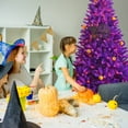 thumbnail image 3 of Gymax 7 FT Pre-lit Purple Artificial Christmas Halloween Tree w/ Mini Pumpkins, 3 of 10