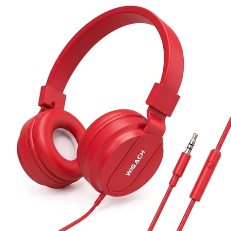 WIGACH Kids Headphones Wired for School HD Mic Stereo Sound Foldable Headphones for Online Study, 3.5mm Jack Wired Cord On-Ear Headset for Pad PC Phones Tablet Etc - ALLRED
