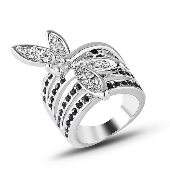 Womens Dragonfly Ring Diamond Inlaid Gold Plated Fashion Jewelry Elegant Unique Statement Gift For Her Durable