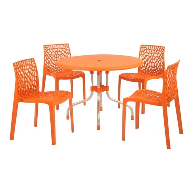 Strata Furniture Table de Patio Delfino avec Quatre Chaises Karissa en Orange