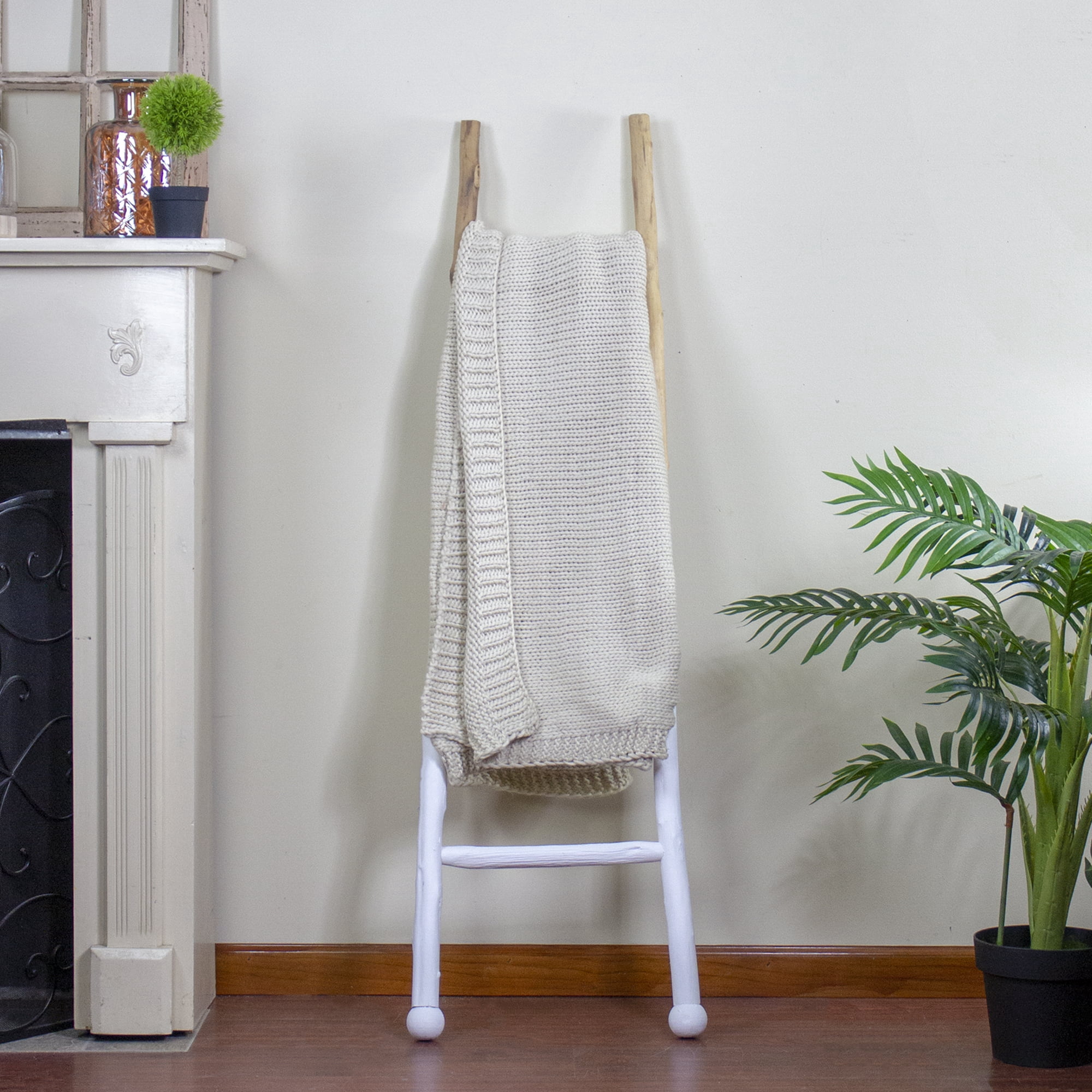 Ivory Super Plush Knitted Throw Blanket with Carrying Band 60" x 60"