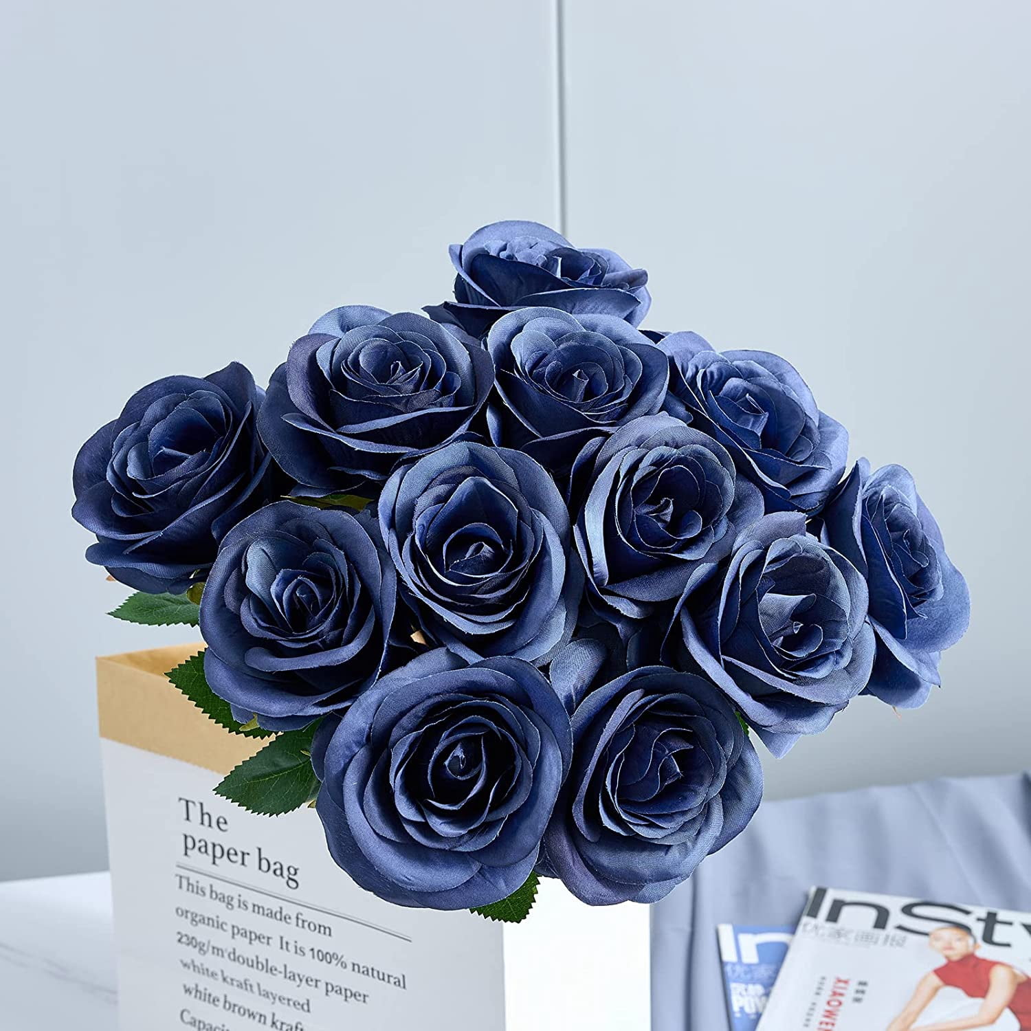 12PC Black Roses Artificial Flowers Fake Roses Silk Realistic Roses Bouquet Flowers with Long Stems for Wedding Home Party Centerpieces Decorations