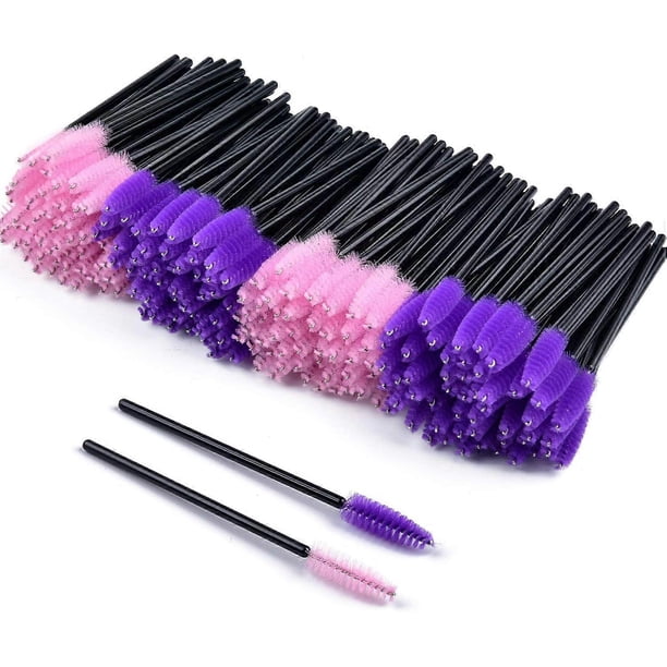 Disposable Eyelash Brushes, 200Pcs Disposable Mascara Wands Eye Lash Applicator Eyebrow Brush Makeup Kit(Pink&Purple)