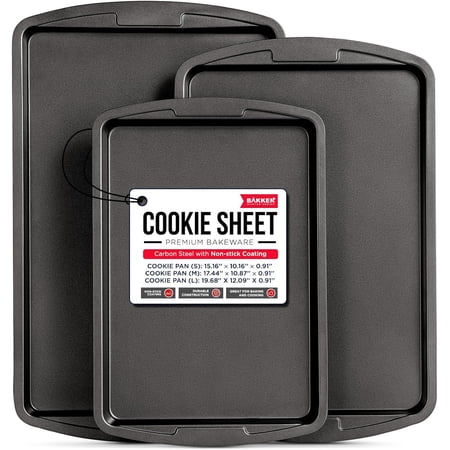 Bakken- Swiss Kitchen Baking Pan Set - Nonstick Coating, Commercial Grade Carbon Steel, Baking Kitchen Essentials, Oven Safe Tray (up to 450° F), Set of 3, Gray