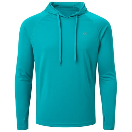 Yundobop Men s UPF 50+ Long Sleeve Hooded Shirts Sun Protection Athletic Hoodie for Fishing Hiking Running Workout Rash Guard Shirt Peacock Blue XL