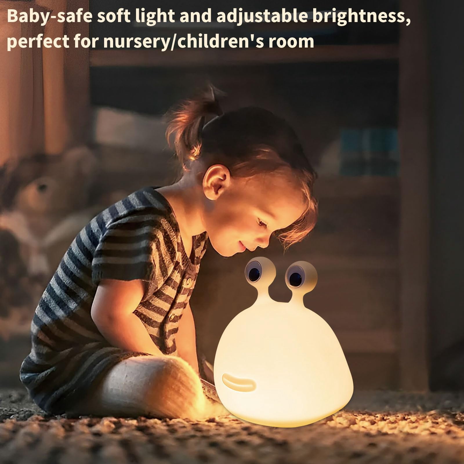 Slug Night Light for Kids, BPA-Free ABS & Silicone Baby Nursery Bedside Lamp USB Rechargeable, Adjustable Brightness, Auto-Off Setting, Cute Christmas Birthday Gift for Girls Boys