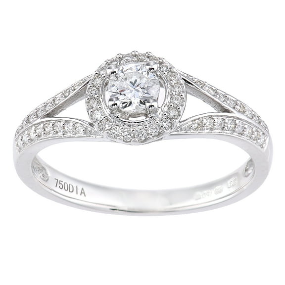 18ct White Gold Jewelco London 22pts Diamond 18pts Pave Halo Solitaire Ring