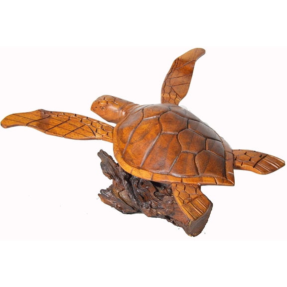 Hand Carved LG Mahogany Flying Turtle ON Coral Log Drift Wood