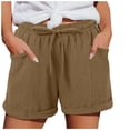 thumbnail image 3 of Cotton Bermuda Shorts for Women Plus Size High-Waisted Relaxed Fit Elastic Waist Drawstring Summer Beach Solid Color Shorts with Pockets Khaki L, 3 of 5