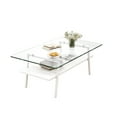 thumbnail image 3 of Gzxs 38.58 Inch Rectangle Glass Coffee Table, 2-Tier Modern Tea Table Cocktail Table with White Metal Legs for Living Room, Home Office, 3 of 7