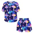 thumbnail image 4 of Yuyamidu Hippie Mushroom Women Sleepwear Pajama Set Short Sleeve Nightwear 2 Pack Home Shorts & Pullover T-shirt Outfits Comfy Crew Neck Loungewear Size 2XL, 4 of 7