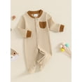 thumbnail image 3 of Suealasg Baby Boy Girl Footed Jumpsuit 3 6 Months Newborn Crew Neck Long Sleeve Contrast Color Button Up Full Length Jumpsuit, 3 of 7