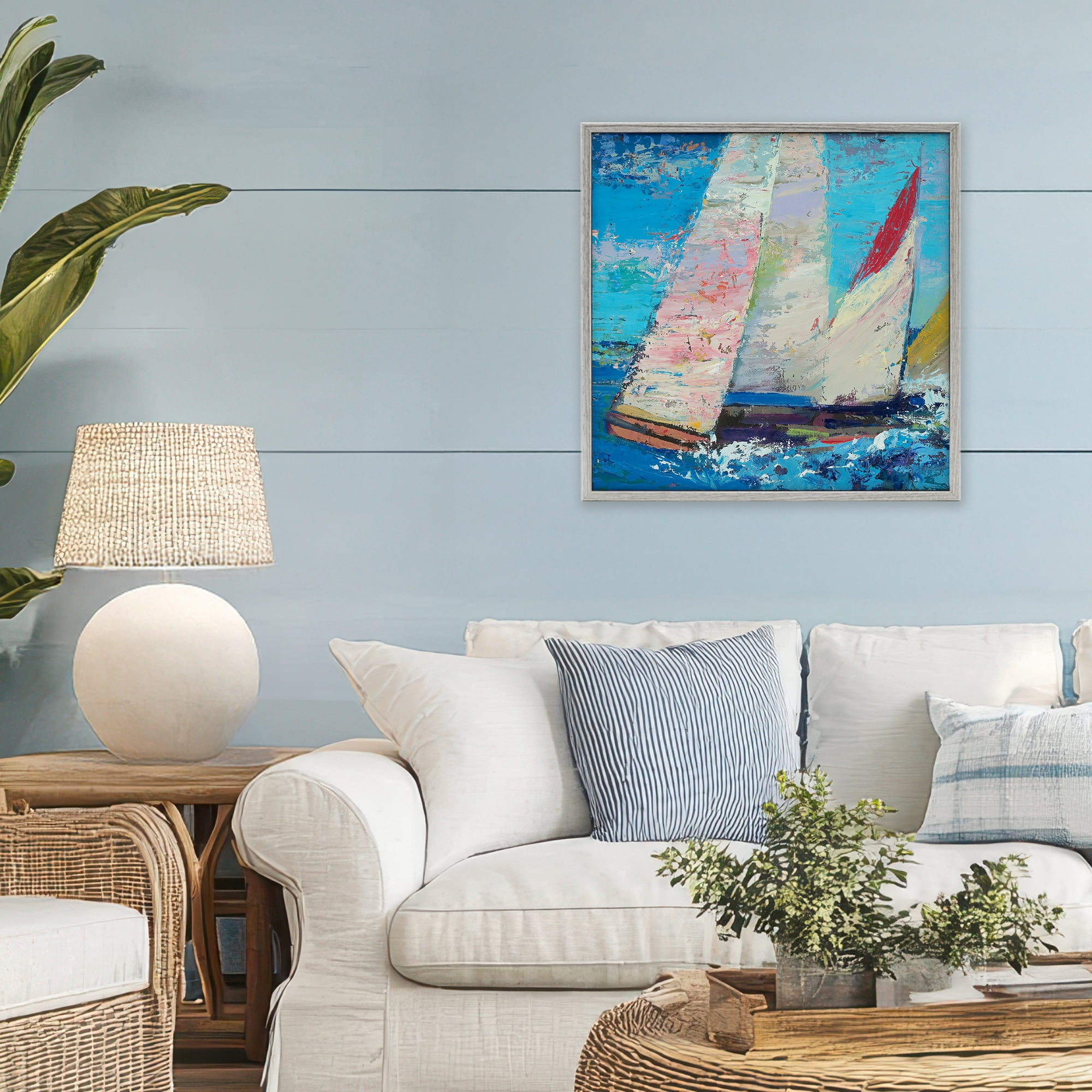 Stupell Industries Expressive Sailboats on Waves Gray Framed Giclee Art, design by Beth A. Forst