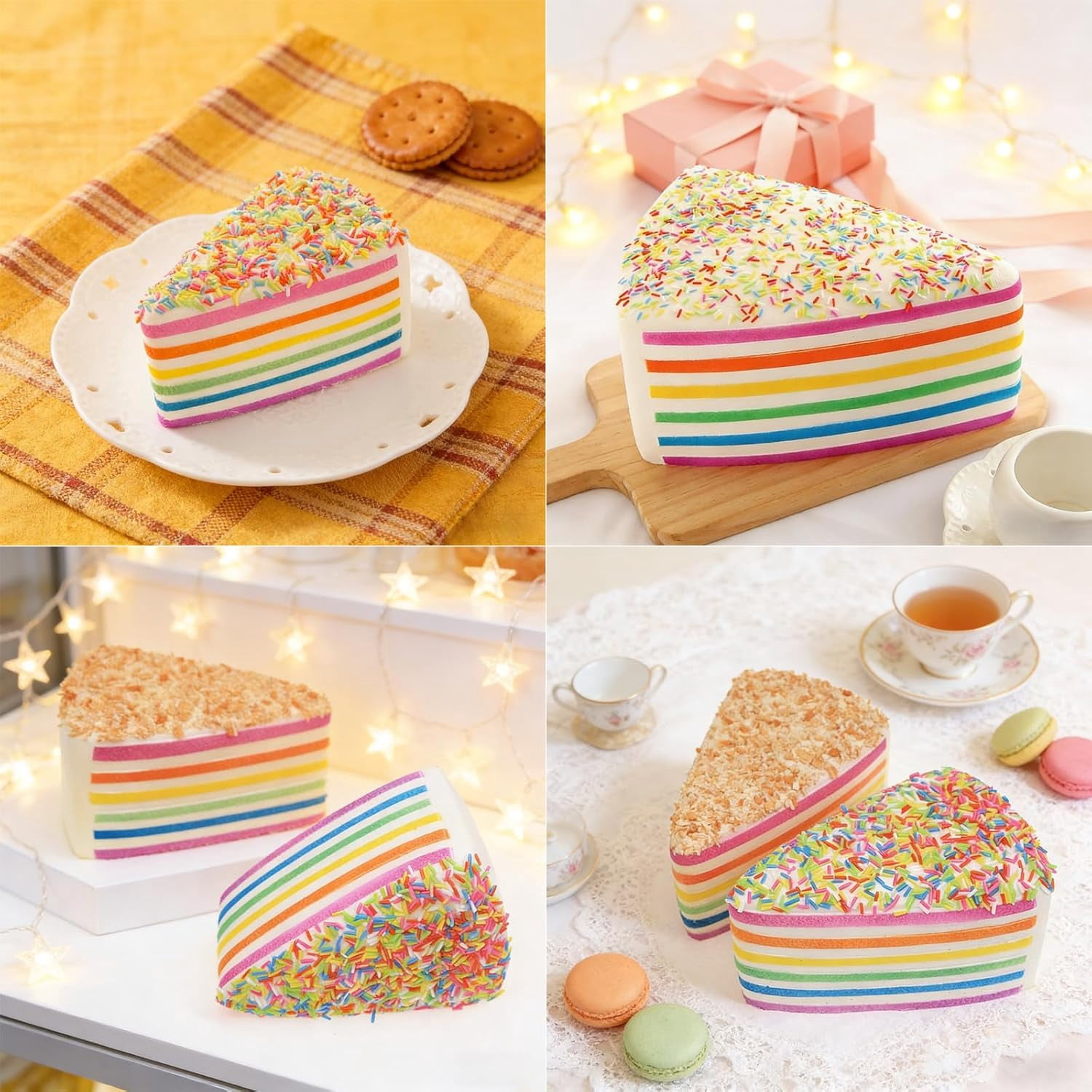 Rainbow Layer Cake Squishies, Birthday Cakes Squishy Slow Rise Toys Jumbo Fidget Squeeze, Soft Five Below Cute Food Sensory Decompression for Anxiety Stress Relief Desk Decor (2PCS A+B)