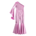 thumbnail image 3 of Alvivi Girls Shiny Sequin Dance Romper Leotard Flare Bell Bottom One Shoulder Skating Jumpsuit Pink 8, 3 of 7