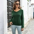 thumbnail image 4 of Women'S Casual V Neck Long Sleeve Chunky Knit Off Shoulder Pullover Tops Green L, 4 of 8
