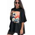 thumbnail image 3 of Plus Size Shirt for Women Black Tops for Women Short Sleeves Shirt for Women Wave 2 T Shirt Crewneck Shirt for Women 4XL, 3 of 5