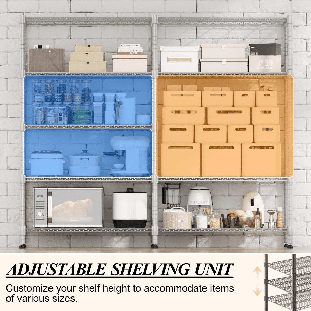 Legooin 5-Tier Garage Rack for Storage Wire Cube Storage Rack Height Adjustable Corner Shelving Unit for Pantry Balcony 60"W x 14"D x 72"H, Silver