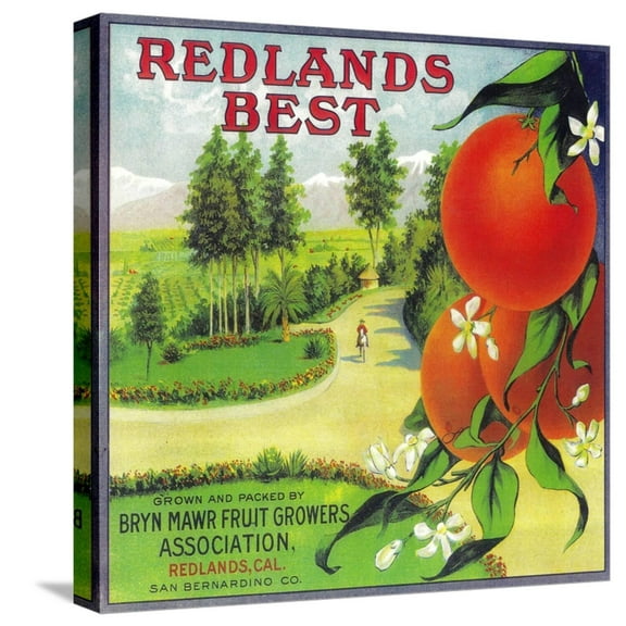 Art.com Redlands Best Orange Label - Redlands, CA Stretched Canvas Print Wall Art by Lantern Press, 16" x 16"