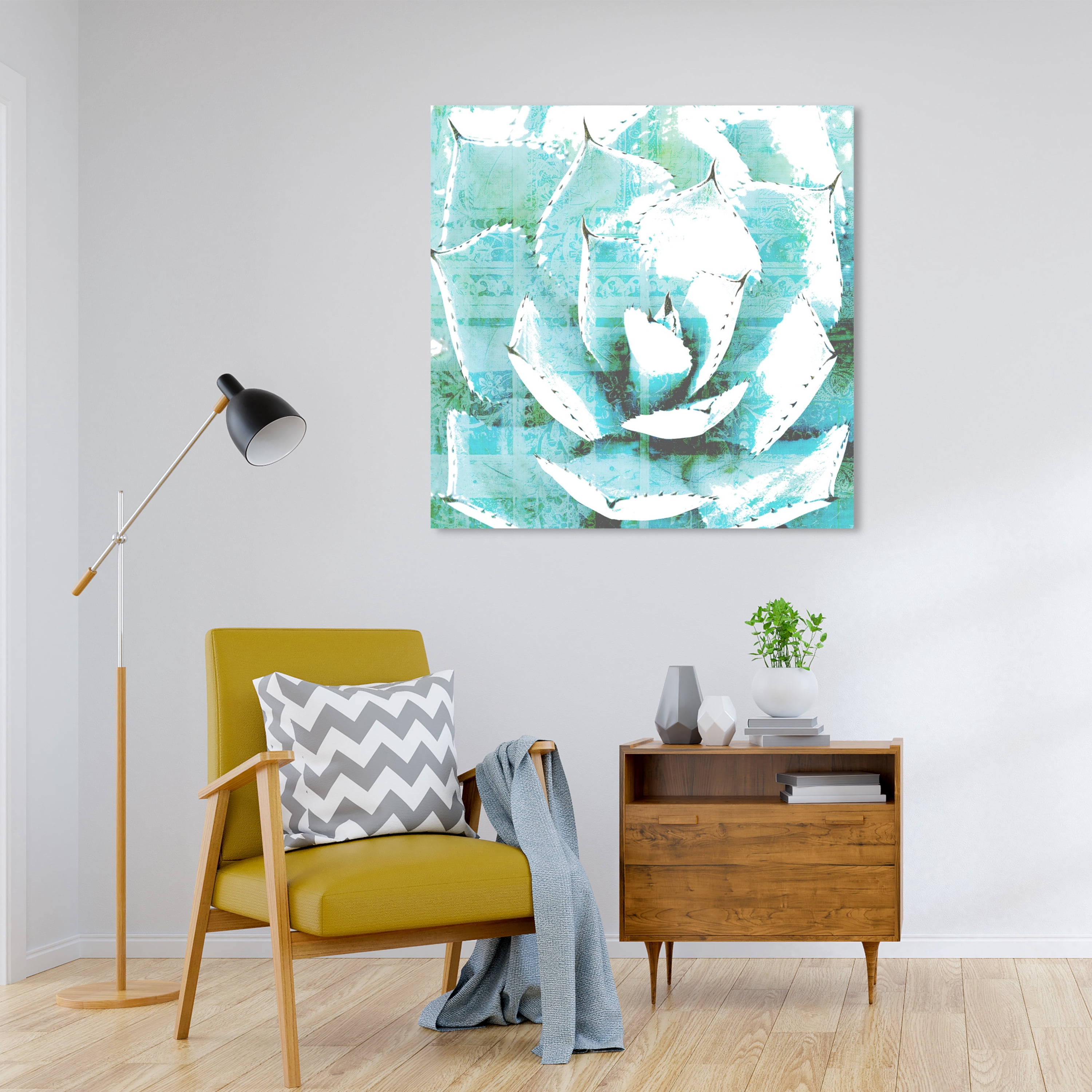 Wynwood Studio Floral and Botanical Country Rustic Canvas Art - Turquoise Flowers, Wall Art for Living Room, Bedroom, and Bathroom, 30 in x 30, Green and White Home Decor