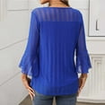 thumbnail image 3 of T-Shirts for Women Summer Tops Elegant Sparkling Glitter Mesh Shirt Going Out Loose Tunic Fashion Shirt Solid 3/4 Length Trumpet Sleeve Crew Neck Blouse, 3 of 5