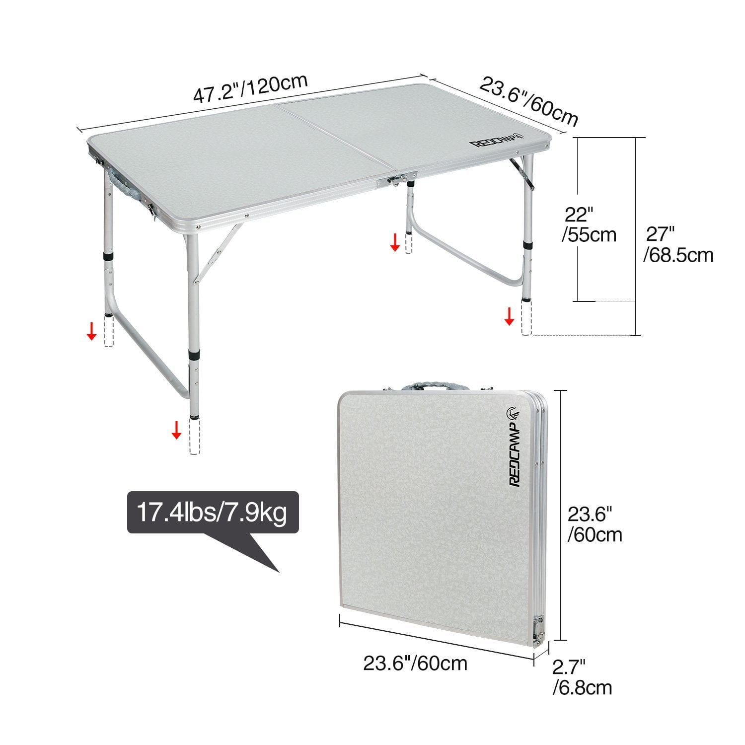 S4 Camping Table, Outdoor Folding Table with Adjustable Legs