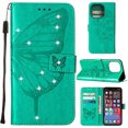 thumbnail image 1 of SaniMore Case for iPhone 14 Pro Max (6.7" 2022), PU Leather Luxury Embossed Butterfly Glitter Diamond [Wrist Strap & Card Slots & Flip Kickstand] Full-body Shockproof Wallet Cover, Green, 1 of 6