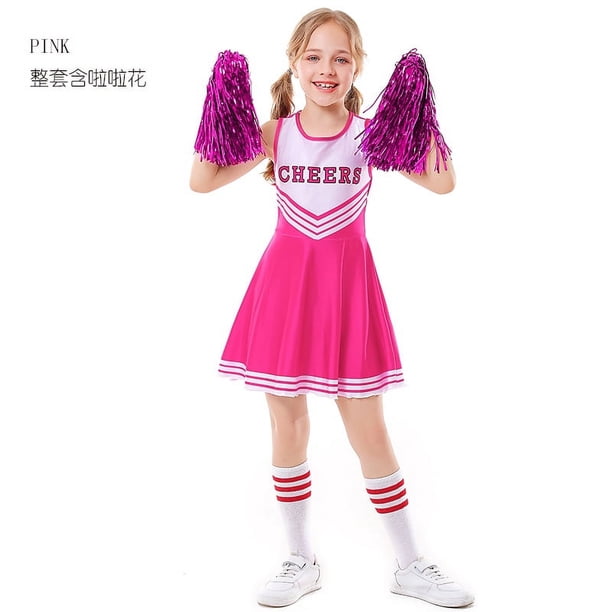 Uniformes de porristas para niños, falda de porristas de fútbol sin mangas de cinco colores CHEERS para mujeres con calcetines