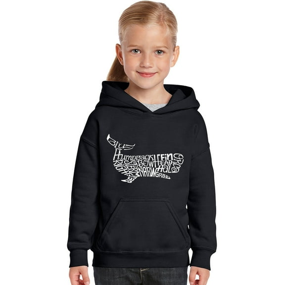LA Pop Art Girl's Word Art Hooded Sweatshirt - Humpback Whale