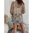 thumbnail image 2 of Womens Bohemian-Inspired Beige Crochet Top with V-Neck, Summer Crochet Long Sleeve Sexy Tops, Beach Cover Ups Cruise Outfit, 2 of 6