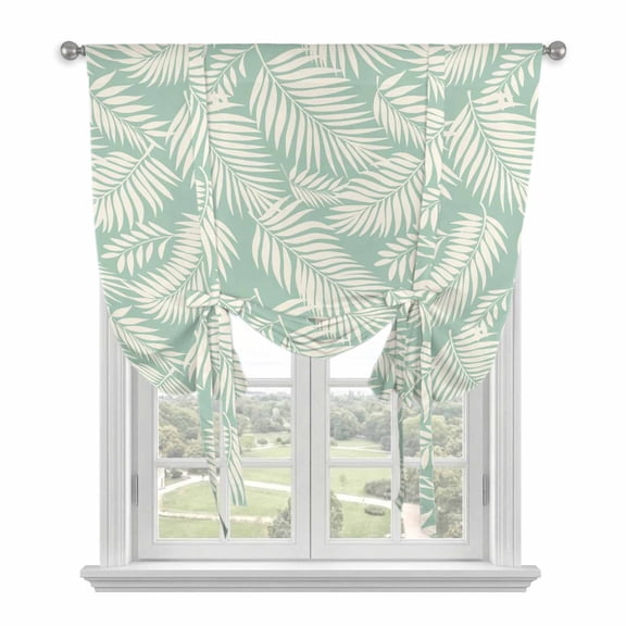 Green Leaves Balloon Curtains for Windows, Bedroom Curtains 54 Inch Length, Summer Tropical Plants Botanical Silhouettes Tie Up Curtains Panels Thermal Insulated Bathroom Curtains Window 42"x54"