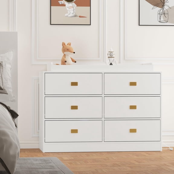 NEILA Nursery Dresser with 6 Drawers and Changing Table Feature - Removable Top and Power Outlets for Convenient Baby Care
