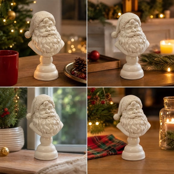 Classic Santa Claus Bust Christmas Tabletop Ornament - Resin Decorative Display For Coffee Table, Mantel, And Home Decor