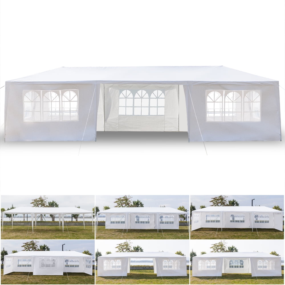 3 x 9M 7-Sided Iron PE Cloth Spiral Pipe Pergola - Waterproof Outdoor Party Tent with Clear Windows, Easy Assembly​,White